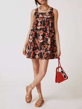 Retro Boho Eva Franco Floral Babydoll Mini Dress - RARE